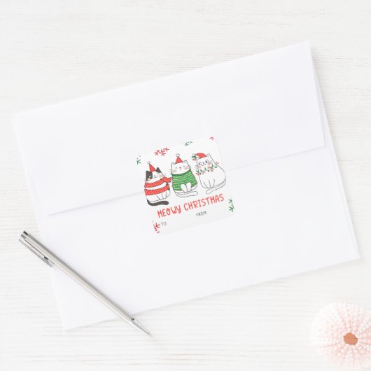 Meowy kerstkat sticker cadeaulabels (Envelop)
