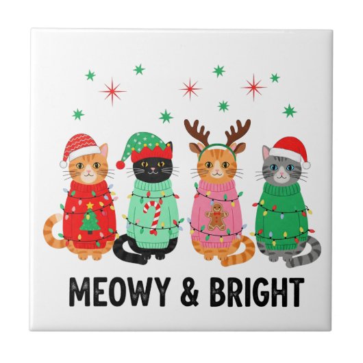 Meowy kerstkat tegeltje (Voorkant)