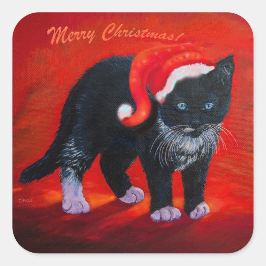Meowy kerstKat Vierkante Sticker (Voorkant)