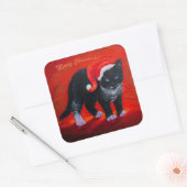 Meowy kerstKat Vierkante Sticker (Envelop)