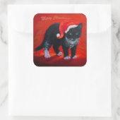 Meowy kerstKat Vierkante Sticker (Tas)