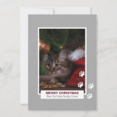 Meowy kerstkat White Paw Prints Pet Photo Feestdagenkaart (Voorkant)