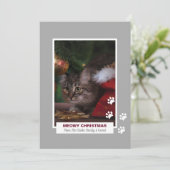 Meowy kerstkat White Paw Prints Pet Photo Feestdagenkaart (Staand voorkant)