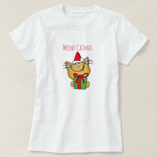 Meowy kerstkat Women's Basic T-Shirt (Design voorkant)