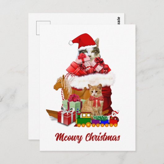 Meowy Kerstkats Holiday Briefkaart (Voorkant / Achterkant)