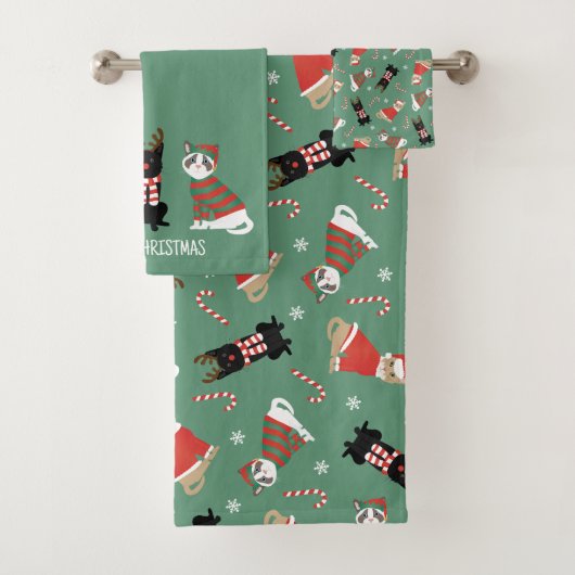 Meowy kerstkatten bad handdoek (Insitu)