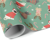 Meowy kerstkatten cadeaupapier (Rol Hoek)