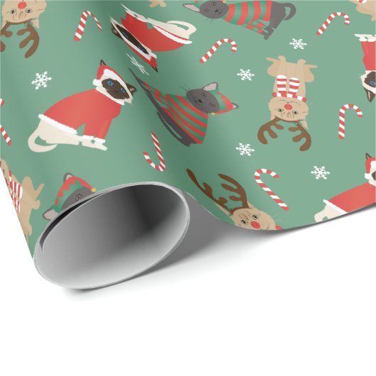 Meowy kerstkatten cadeaupapier (Rol Hoek)