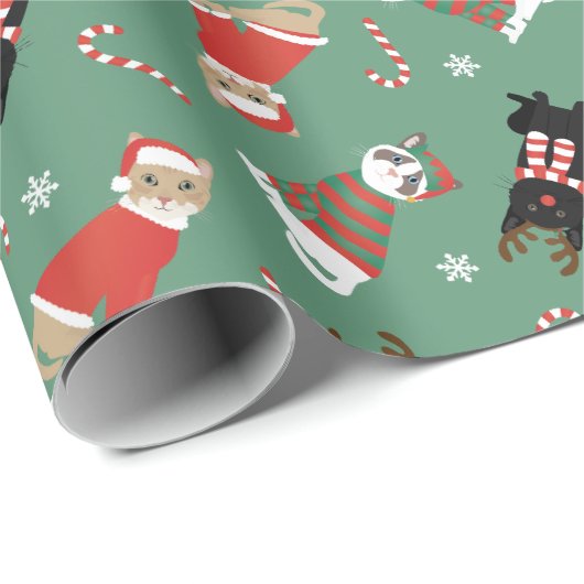 Meowy kerstkatten cadeaupapier (Rol Hoek)