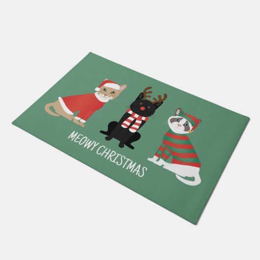 Meowy kerstkatten deurmat (Schuin)