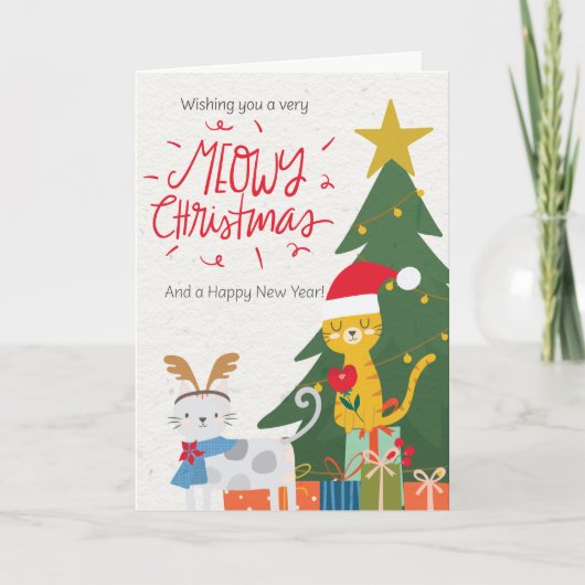 Meowy kerstkatten feestdagen kaart (Voorkant)