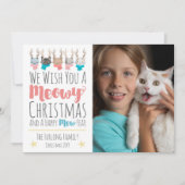 Meowy Kerstkatten + gewei vakantie fotokaart Feestdagenkaart (Voorkant)