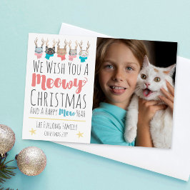 Meowy Kerstkatten + gewei vakantie fotokaart Feestdagenkaart