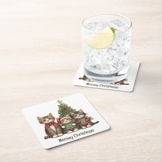 Meowy kerstkatten kartonnen onderzetters (Insitu)