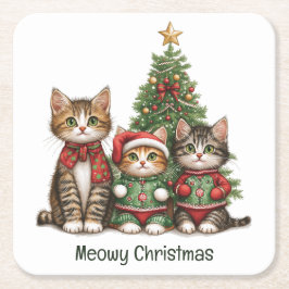 Meowy kerstkatten kartonnen onderzetters