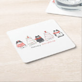 Meowy kerstkatten kartonnen onderzetters (Schuin)