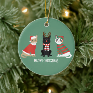 Meowy kerstkatten keramisch ornament
