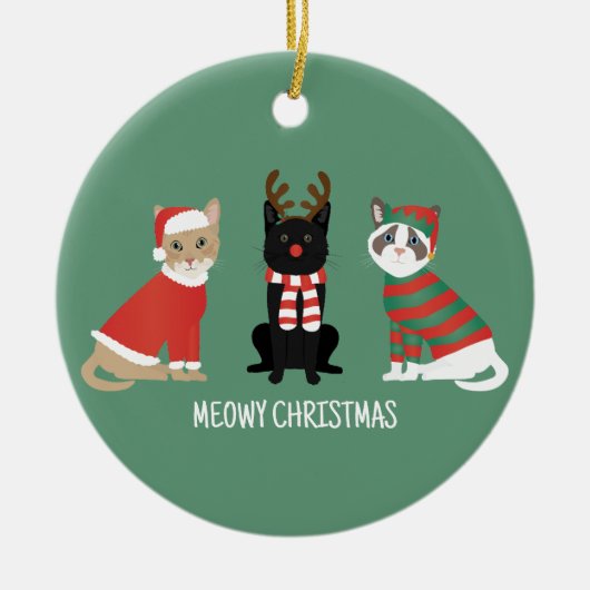 Meowy kerstkatten keramisch ornament (Voorkant)