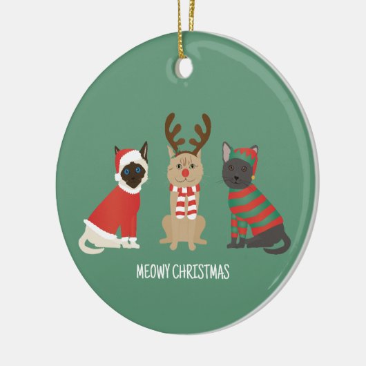 Meowy kerstkatten keramisch ornament (Links)