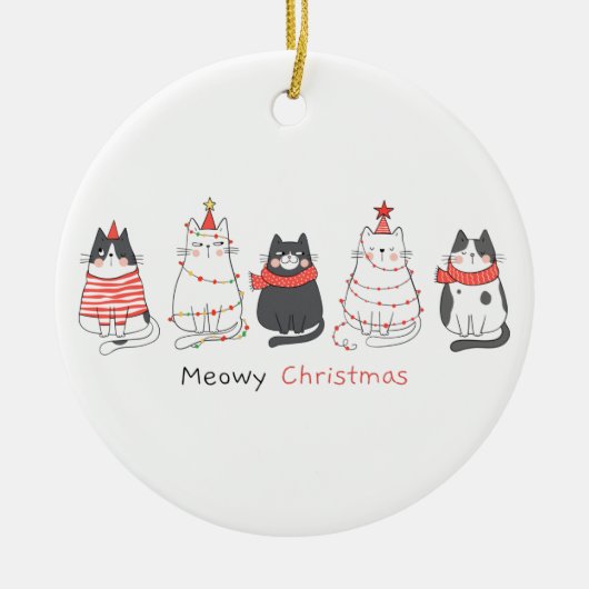 Meowy kerstkatten keramisch ornament (Voorkant)