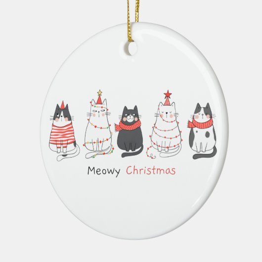 Meowy kerstkatten keramisch ornament (Links)