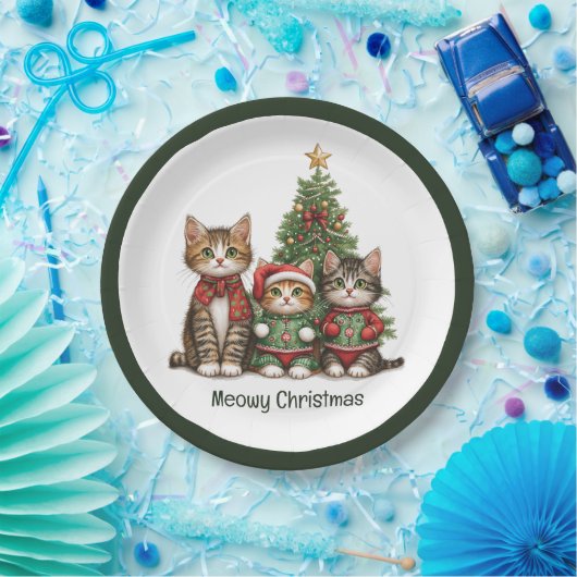 Meowy kerstkatten papieren bordje (Feest)