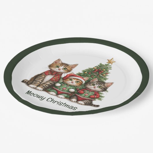 Meowy kerstkatten papieren bordje (Gekanteld)