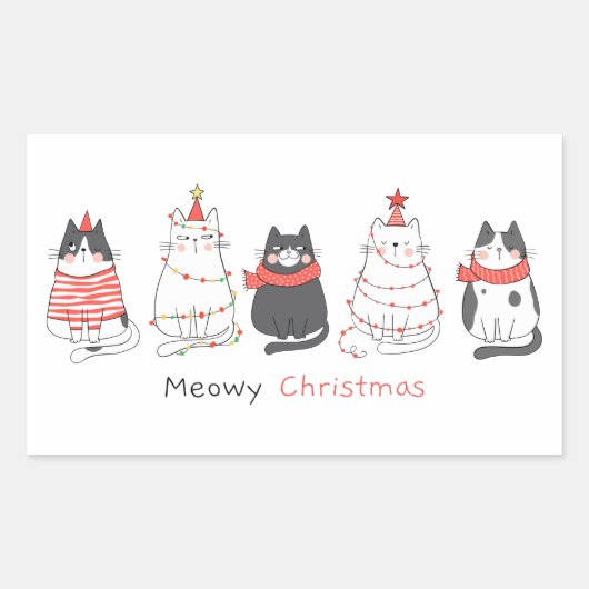 Meowy kerstkatten rechthoekige sticker (Voorkant)