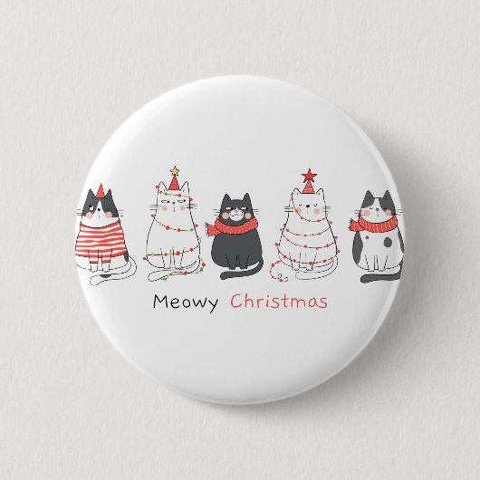 Meowy kerstkatten ronde button 5,7 cm (Voorkant)