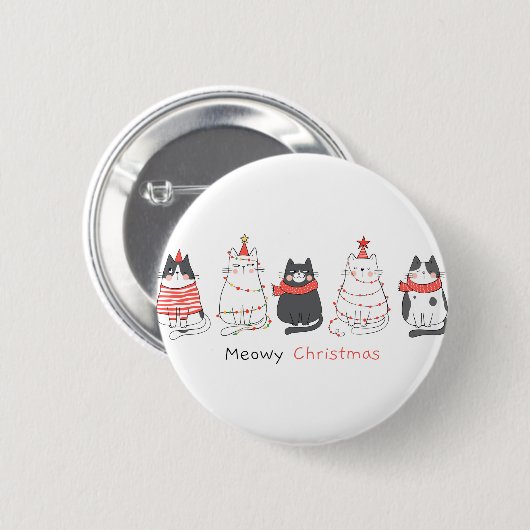 Meowy kerstkatten ronde button 5,7 cm (Voorkant /achterkant)