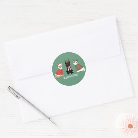 Meowy kerstkatten ronde sticker (Envelop)