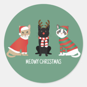 Meowy kerstkatten ronde sticker
