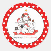 Meowy kerstkatten ronde sticker (Voorkant)
