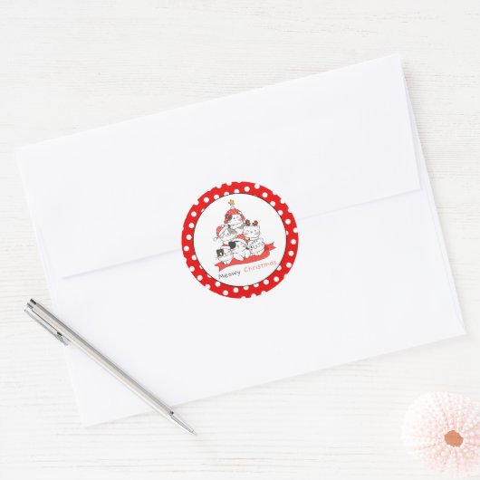Meowy kerstkatten ronde sticker (Envelop)
