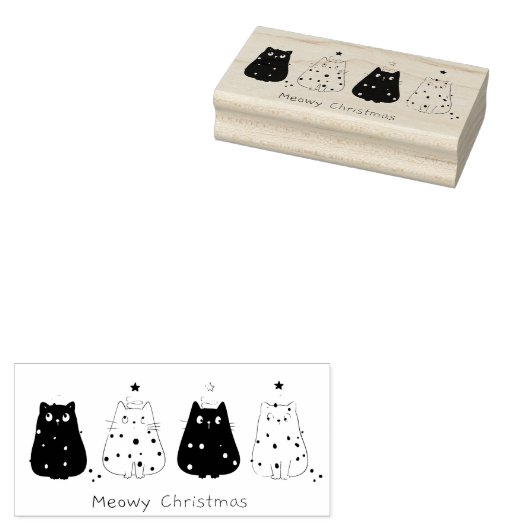 Meowy kerstkatten rubberstempel (Gestempeld)