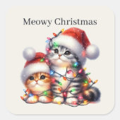 Meowy Kerstkatten Vakantie Vierkante Sticker (Voorkant)