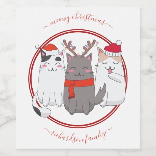 Meowy kerstkatten wijn etiket (Enkel label)