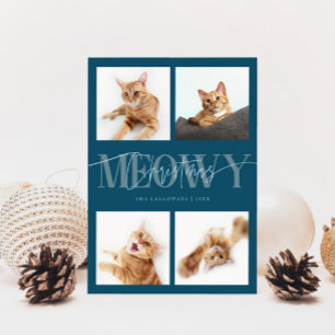 Meowy Kerstkattenfoto's Blauwgroen Kerst Feestdagenkaart