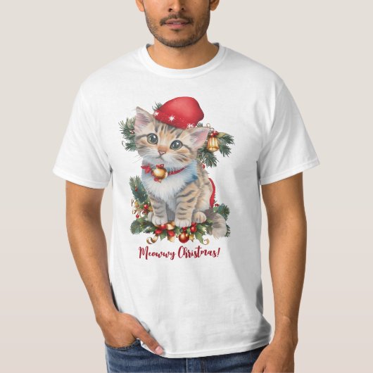 Meowy Kerstkitten Kerstmis T-shirt (Voorkant)