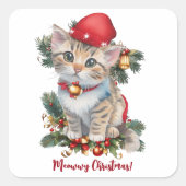 Meowy Kerstkitten Kerstmis Vierkante Sticker (Voorkant)