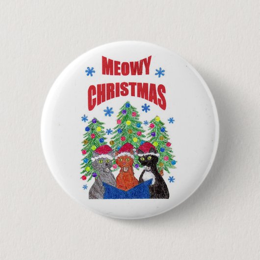 Meowy kerstknop ronde button 5,7 cm (Voorkant)