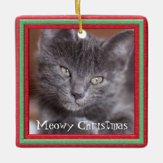 Meowy kerstLijst  Kat Keramisch Ornament (Voorkant)