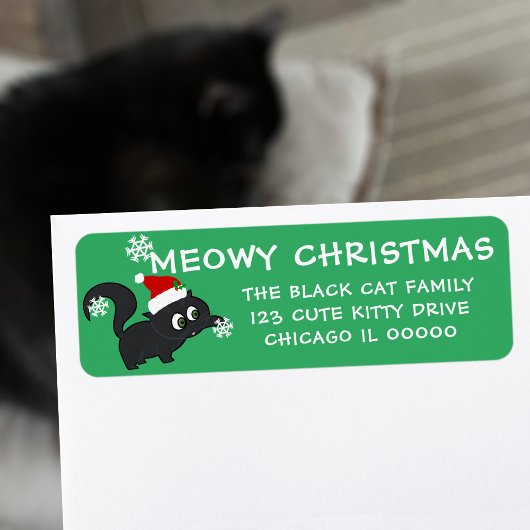 Meowy Kerstman Kat Huisdier Retouradres Label