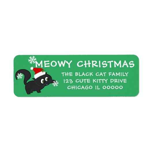 Meowy Kerstman Kat Huisdier Retouradres Label (Voorkant)