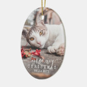 Meowy Kerstmis 2 Foto twee Cats Rustic Red Ceram Keramisch Ornament (Links)