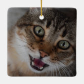 MEOWY KERSTMIS 2-zijdige 2-foto kat, Green Plaid Keramisch Ornament (Achterkant)