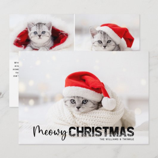 Meowy Kerstmis 3 Fotocaat Lover Pet Holiday Card Feestdagenkaart (Voorkant / Achterkant)