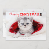 Meowy Kerstmis 3 Fotocaat Lover Pet Paw Print Ho Feestdagenkaart (Voorkant / Achterkant)