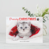 Meowy Kerstmis 3 Fotocaat Lover Pet Paw Print Ho Feestdagenkaart (Staand voorkant)