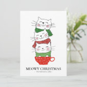 Meowy Kerstmis 3-kattenbekertjes Feestdagenkaart (Staand voorkant)